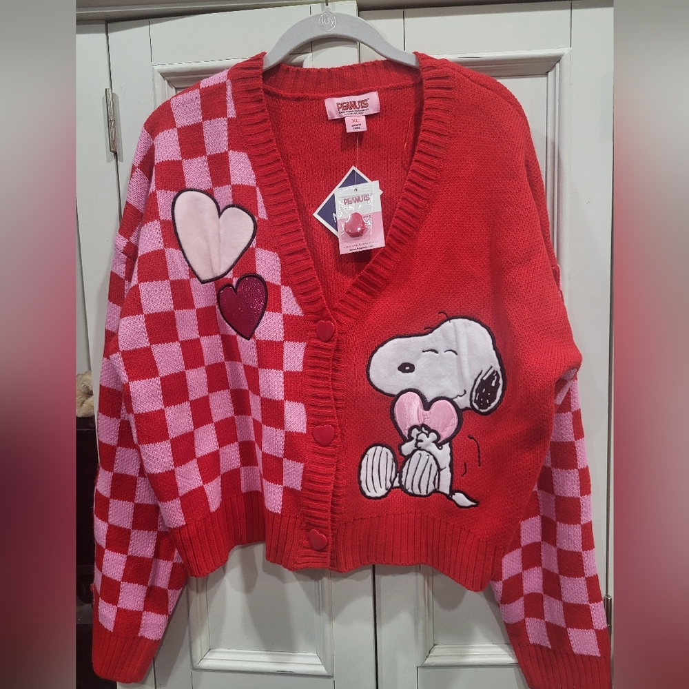 Peanuts Red Cardigan with Heart Details